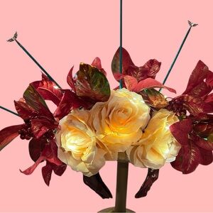 Elegant Floral Head wreath/ Catrina crown with Red and Flowers and 3 mode LEDs!